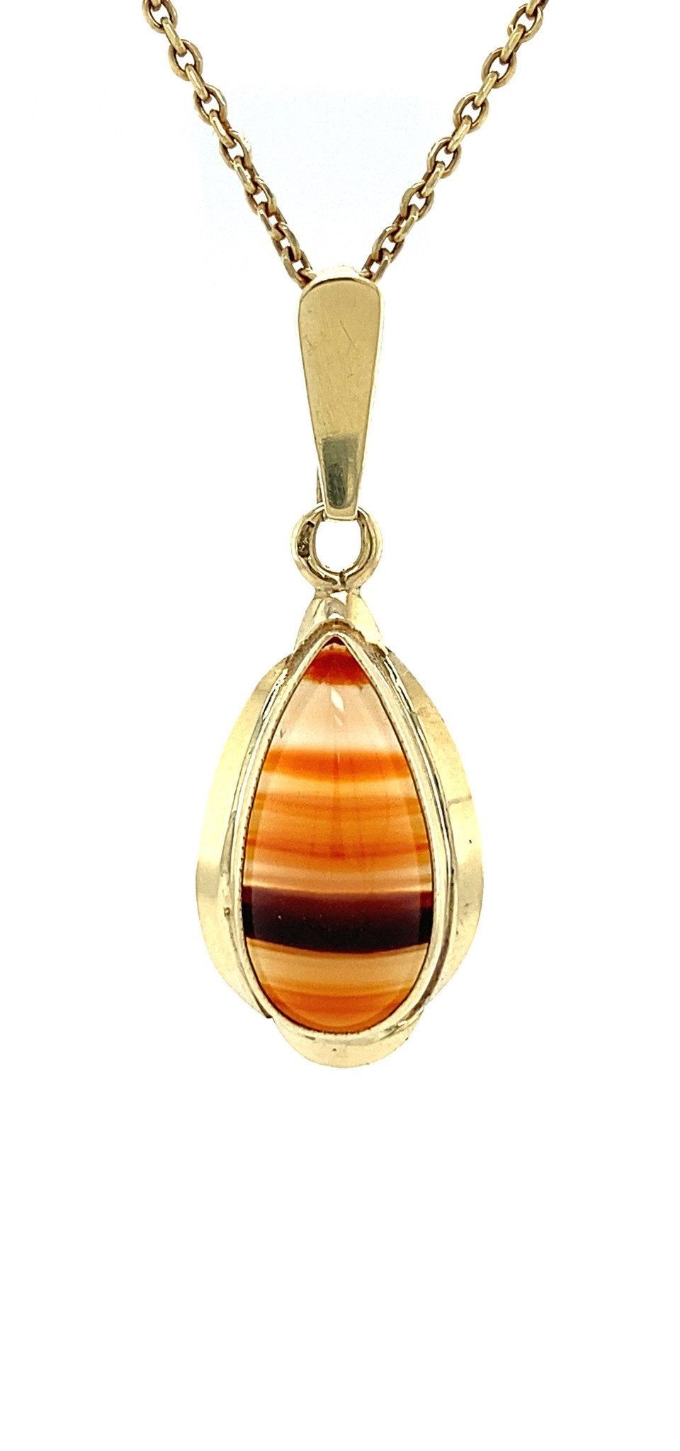 Vintage 14K Gold Pendant with Banded Agate